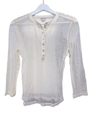 Guess Sheer Ivory Long-Sleeve Henley Women’s Top Size L